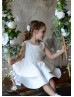 White Lace Satin Layered Flower Girl Dress First Birthday Dress